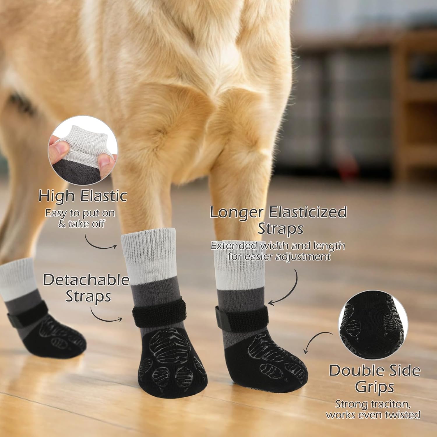 EXPAWLORER Anti Slip Dog Socks to Prevent Licking Paws, Dog Shoes for Hot Pavement, Dog Booties for Hardwood Floors, Dog Boots & Paw Protectors with Grippers for Small Medium Large Senior Dogs M